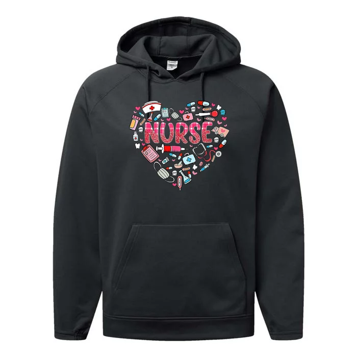 Nurse Heart Nursing Hospital Gift Performance Fleece Hoodie