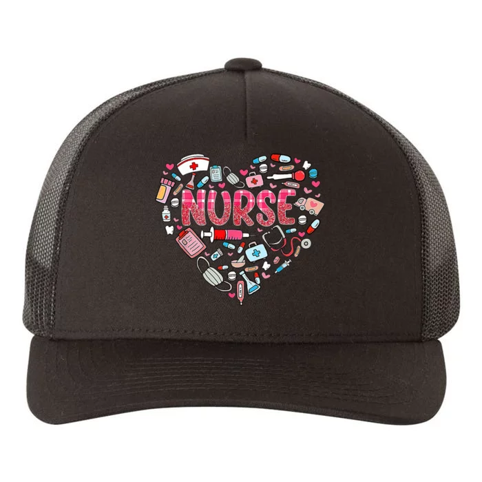 Nurse Heart Nursing Hospital Gift Yupoong Adult 5-Panel Trucker Hat