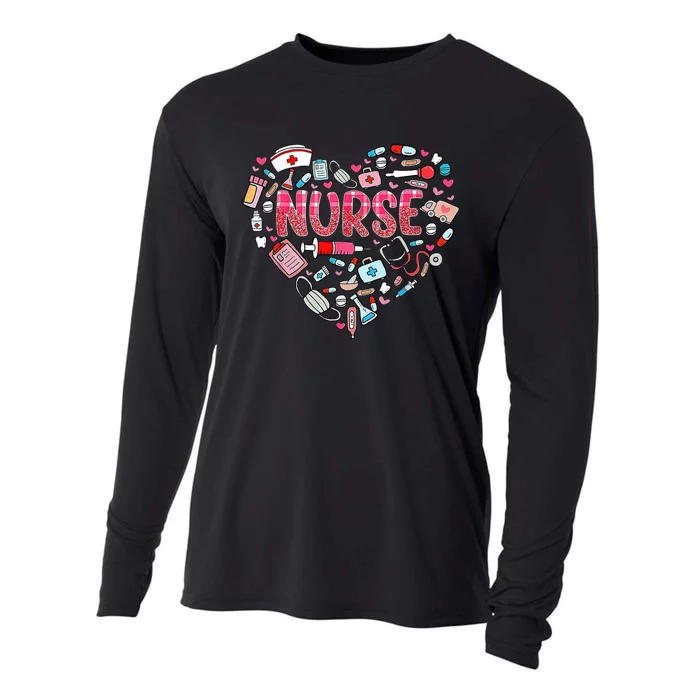 Nurse Heart Nursing Hospital Gift Cooling Performance Long Sleeve Crew