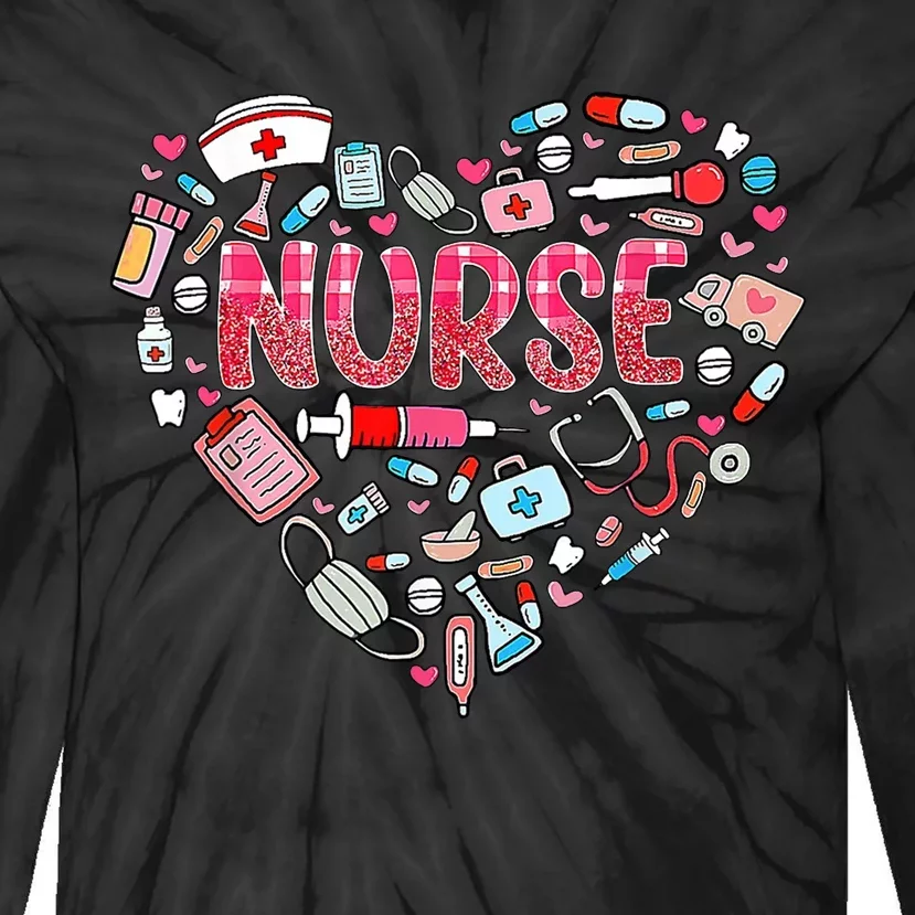 Nurse Heart Nursing Hospital Gift Tie-Dye Long Sleeve Shirt