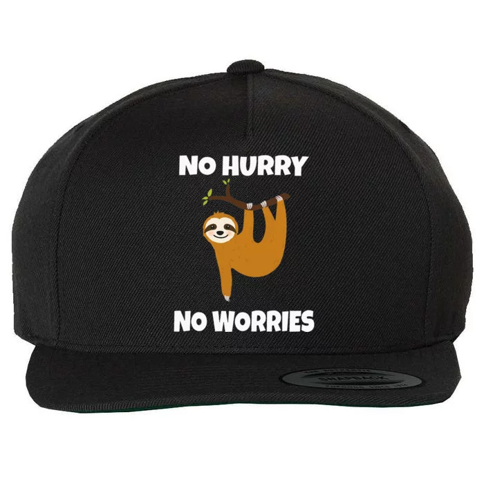 No Hurry No Worries Funny Sloth Lazy Day Sleeping Napping Wool Snapback Cap