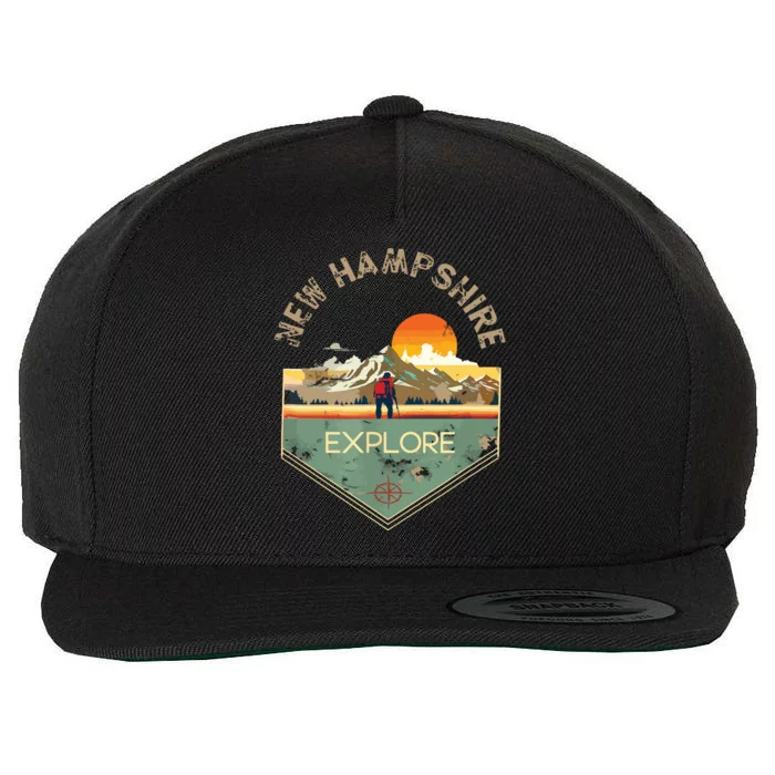 New Hampshire Retro Vintage Hiking Apparel Souvenir Wool Snapback Cap