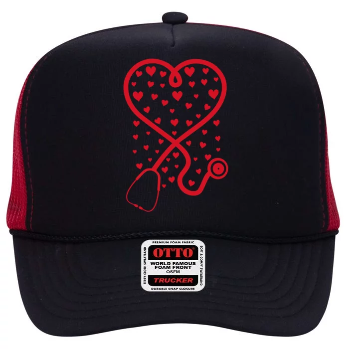 Nurse Heart Stethoscope Funny Family Cute Nursing Love Nurse Meaningful Gift High Crown Mesh Trucker Hat