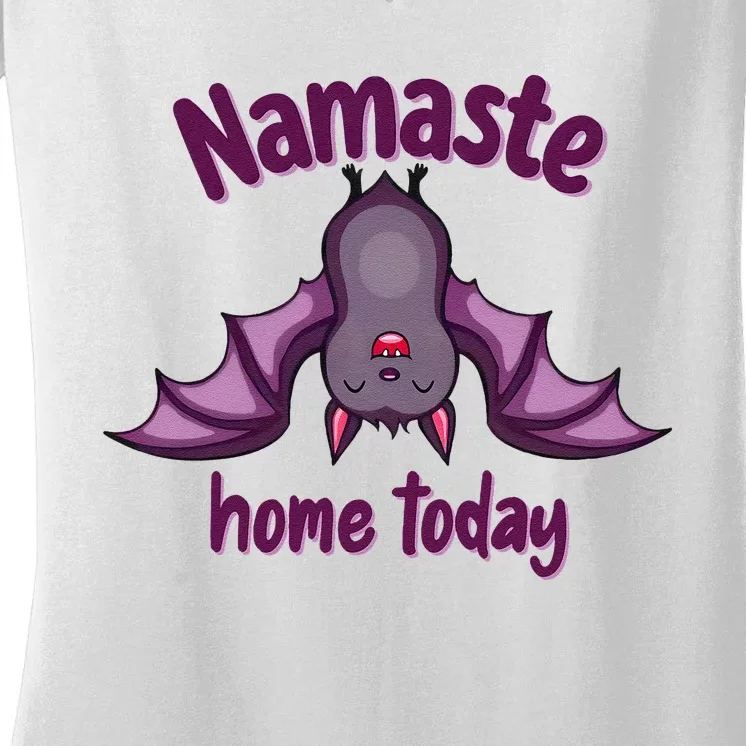 Namaste Home Today Cute Halloween Bat Yoga Yogi Women's V-Neck T-Shirt