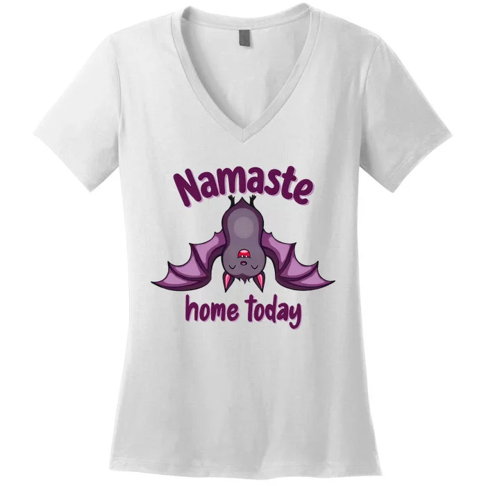 Namaste Home Today Cute Halloween Bat Yoga Yogi Women's V-Neck T-Shirt