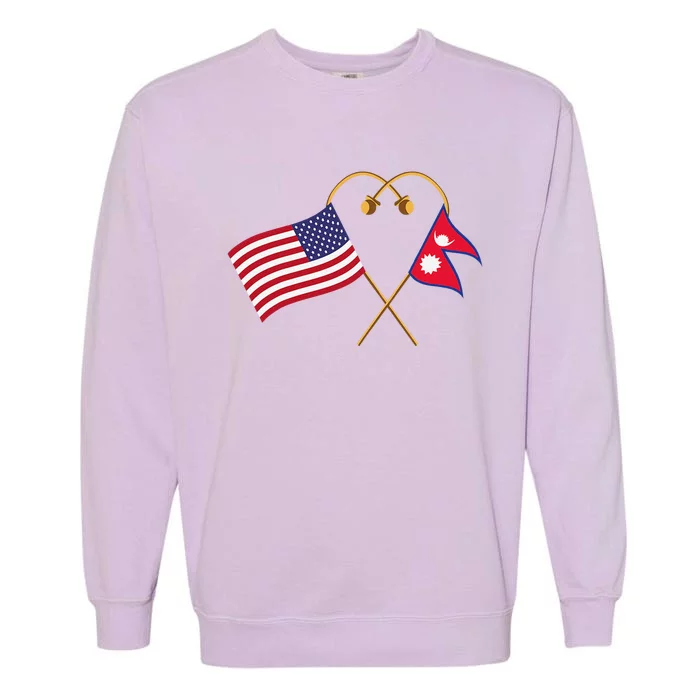 Nepali Heritage Usa Nepal American Flag Nepal Flag Garment-Dyed Sweatshirt