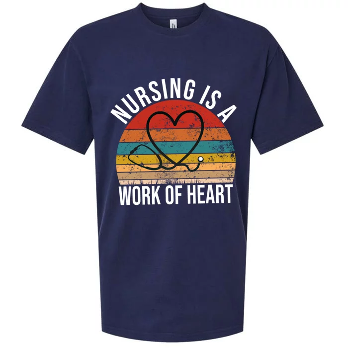 Nursing Is A Work Of Heart Vintage Nurse Heart Gift Sueded Cloud Jersey T-Shirt