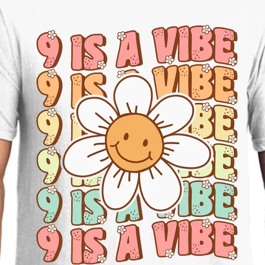 Nine Is A Vibe Cute Groovy 9th Birthday Party Daisy Flower Pajama Set