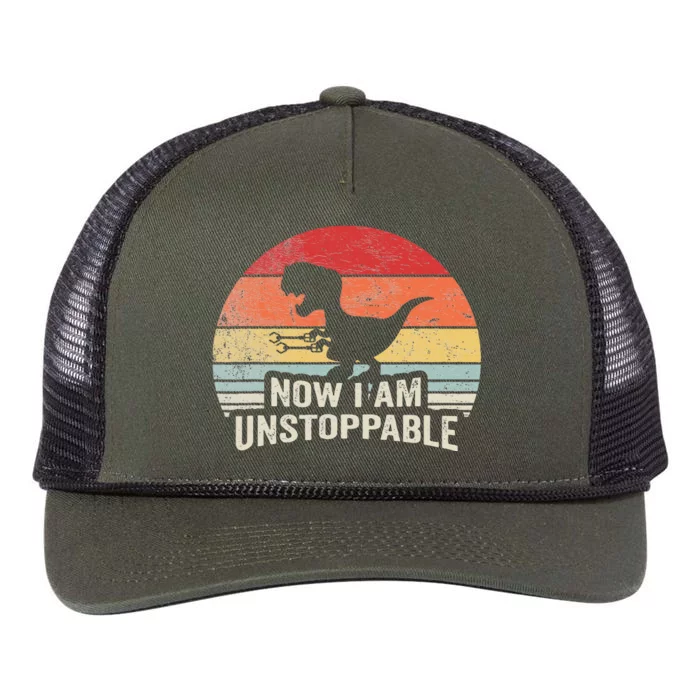 Now I Am Unstoppable Funny Trex Gifts Vintage Retro Rope Trucker Hat Cap