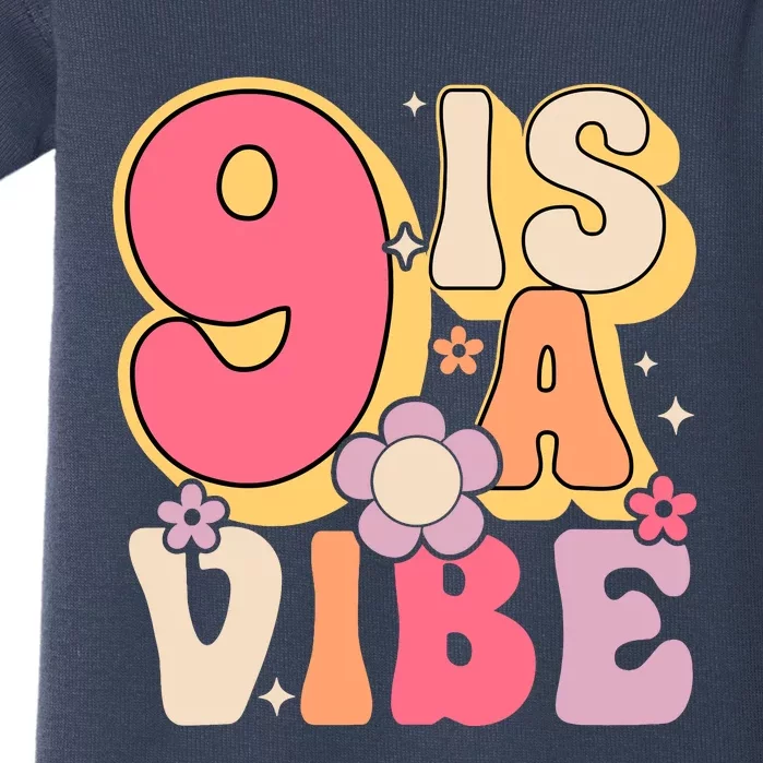 Nine Is A Vibe Birthday 9 Years Old Groovy Retro Baby Bodysuit