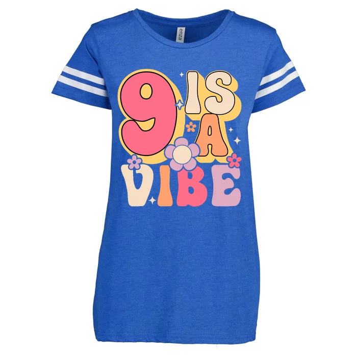 Nine Is A Vibe Birthday 9 Years Old Groovy Retro Enza Ladies Jersey Football T-Shirt