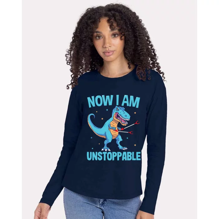 Now I Am Unstoppable Funny Trex Womens Cotton Relaxed Long Sleeve T-Shirt