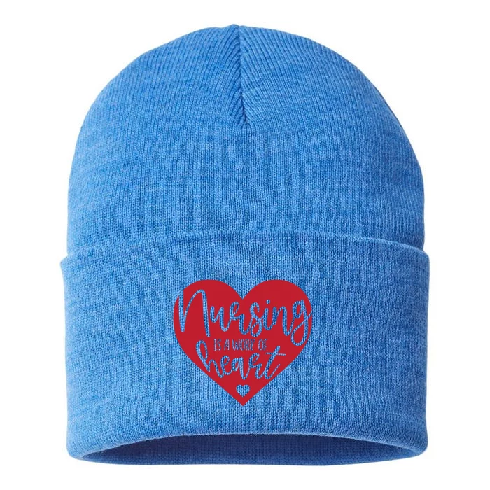 Nursing Is A Work Of Heart Nurse Gift Sustainable Knit Beanie