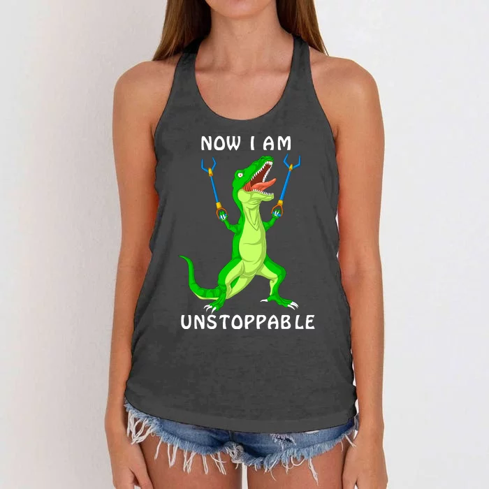 Now I Am Unstoppable Dinosaur Women's Knotted Racerback Tank