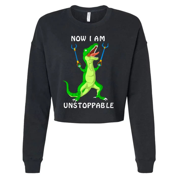 Now I Am Unstoppable Dinosaur Cropped Pullover Crew