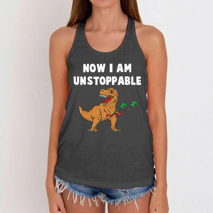 Now I Am Unstoppable Funny TRex Grabber Retro Vintage Women's Knotted Racerback Tank