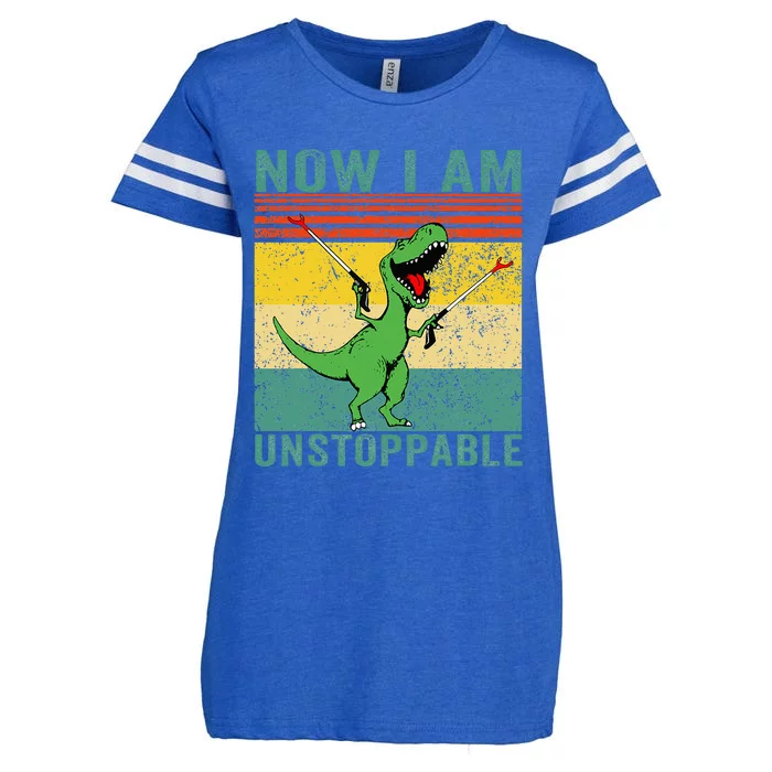 Now I am Unstoppable T-Rex Funny Dinosaur Retro Vintage Enza Ladies Jersey Football T-Shirt