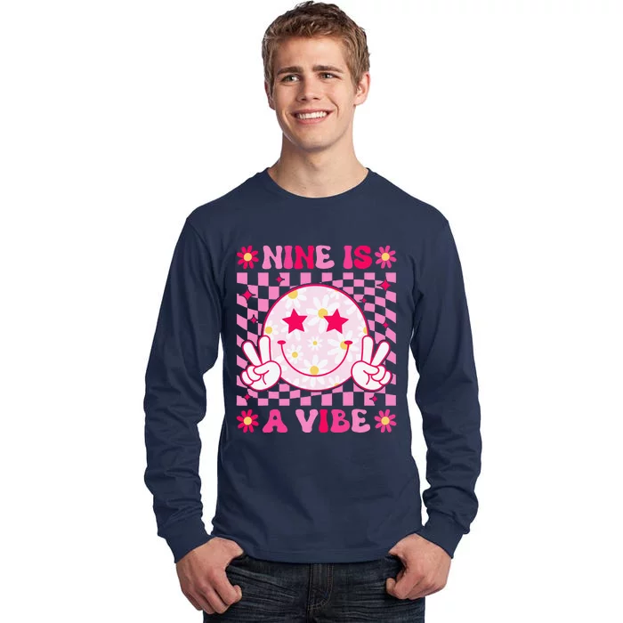 Nine Is A Vibe Birthday Groovy 9 Year Old Girl 9th Birthday Tall Long Sleeve T-Shirt