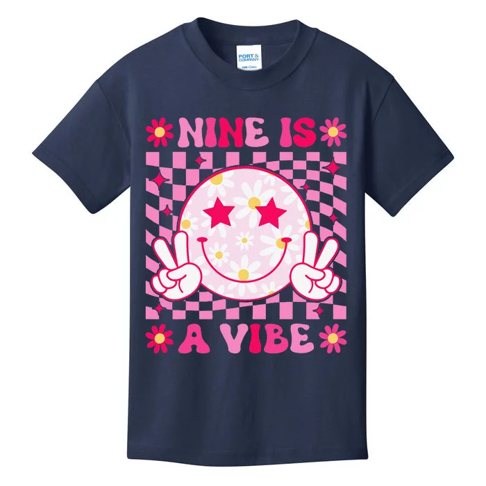 Nine Is A Vibe Birthday Groovy 9 Year Old Girl 9th Birthday Kids T-Shirt