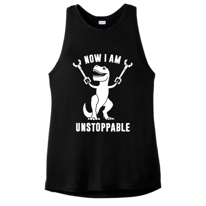 Now I Am Unstoppable Funny T Rex Ladies Tri-Blend Wicking Tank