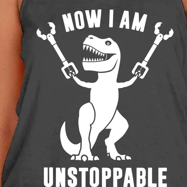 Now I Am Unstoppable Funny TRex Women's Knotted Racerback Tank