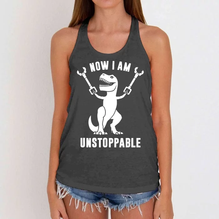 Now I Am Unstoppable Funny TRex Women's Knotted Racerback Tank