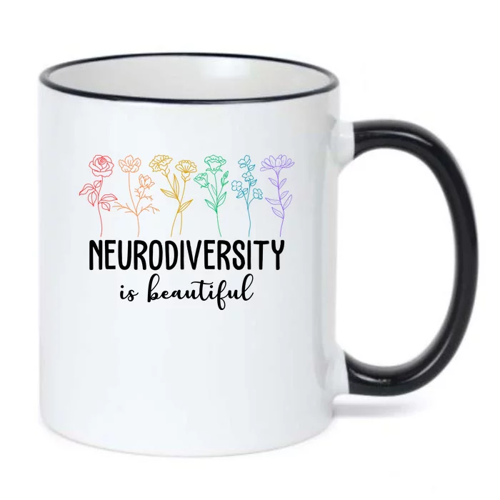 Neurodiversity Is Beautiful Colorful Flowers Black Color Changing Mug