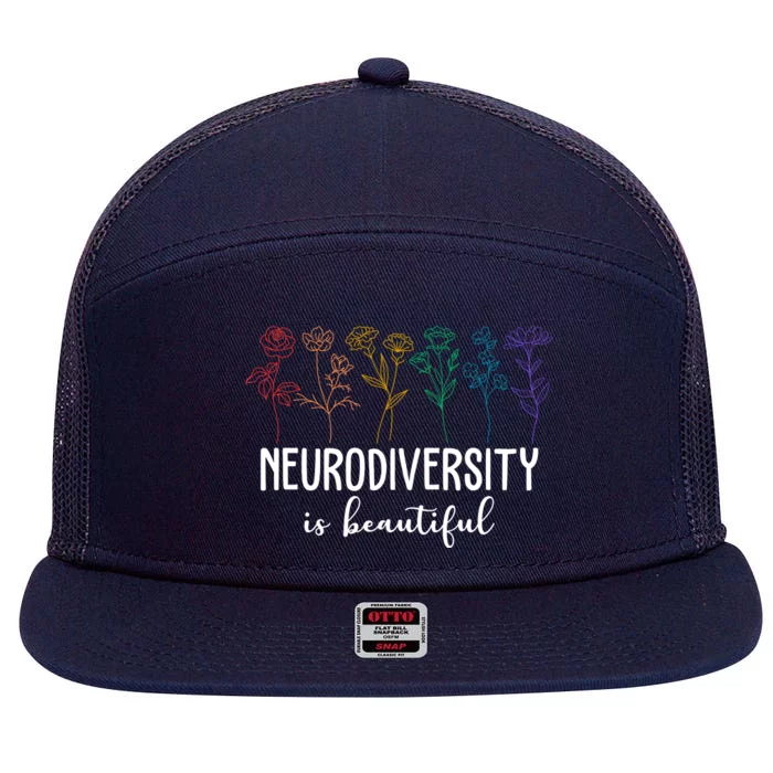 Neurodiversity Is Beautiful Colorful Flowers 7 Panel Mesh Trucker Snapback Hat