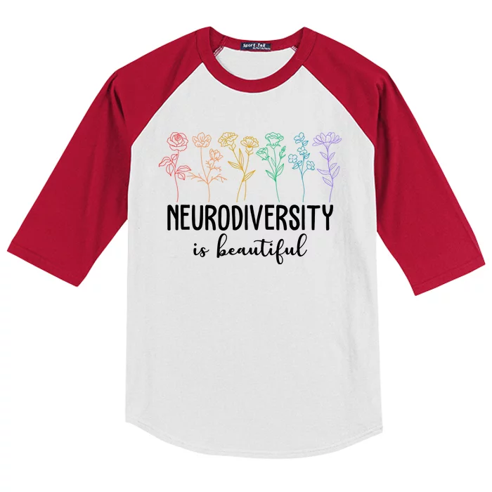 Neurodiversity Is Beautiful Colorful Flowers Kids Colorblock Raglan Jersey