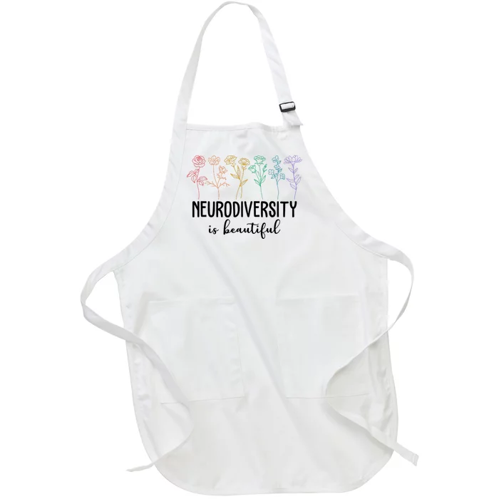 Neurodiversity Is Beautiful Colorful Flowers Full-Length Apron With Pocket