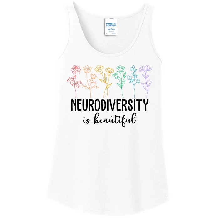 Neurodiversity Is Beautiful Colorful Flowers Ladies Essential Tank