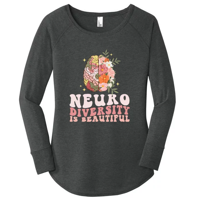 Neurodiversity Is Beautiful Floral Brain Groovy Women's Perfect Tri Tunic Long Sleeve Shirt