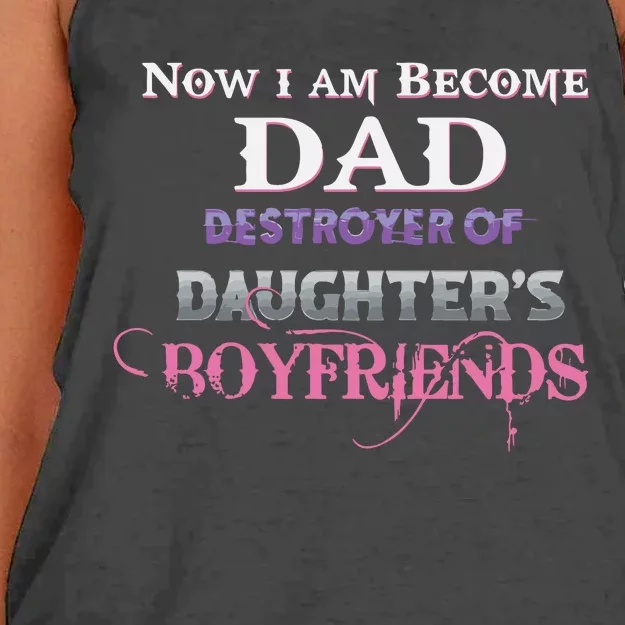 Now I Become Dad Destroyer Of Daughter’s Boyfriends Women's Knotted Racerback Tank