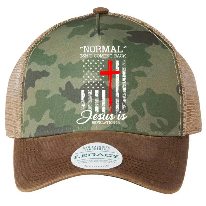 Normal Isn't Coming Back But Jesus Is Revelation 14 USA Flag Legacy Tie Dye Trucker Hat