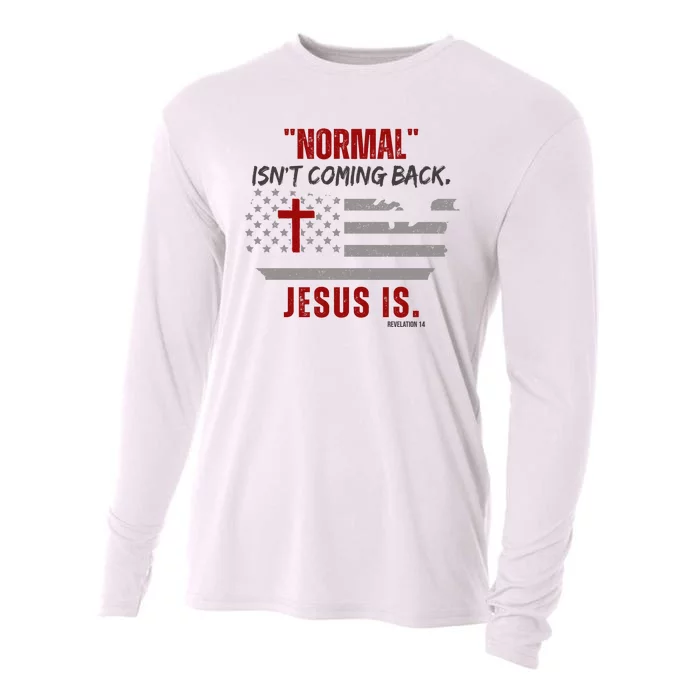 Normal Isnt Coming Back Jesus Is American Flag Cross Cooling Performance Long Sleeve Crew