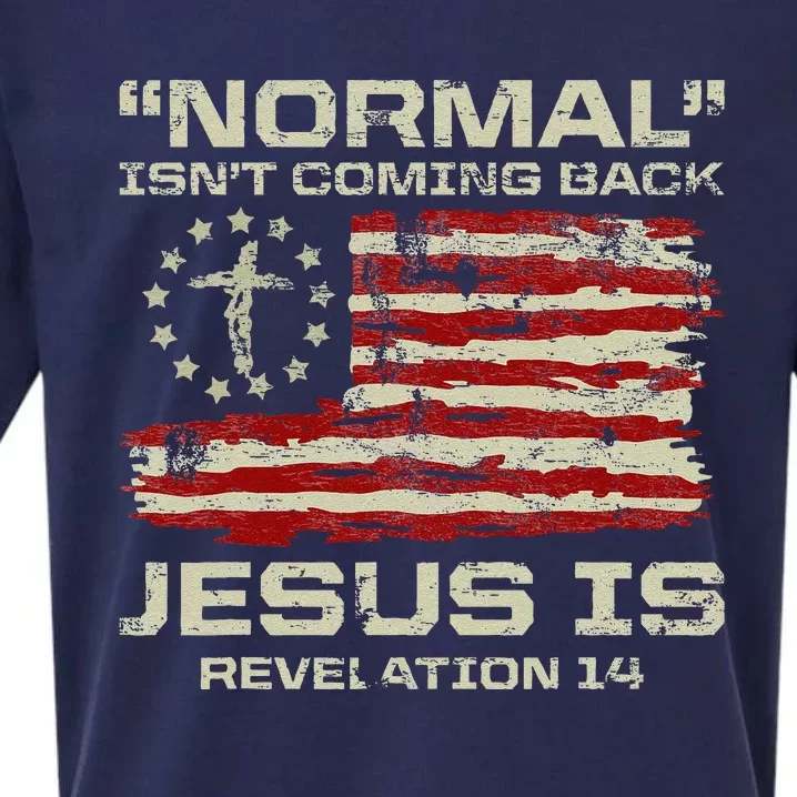 Normal IsnT Coming Back Jesus Is Christian American Flag Sueded Cloud Jersey T-Shirt