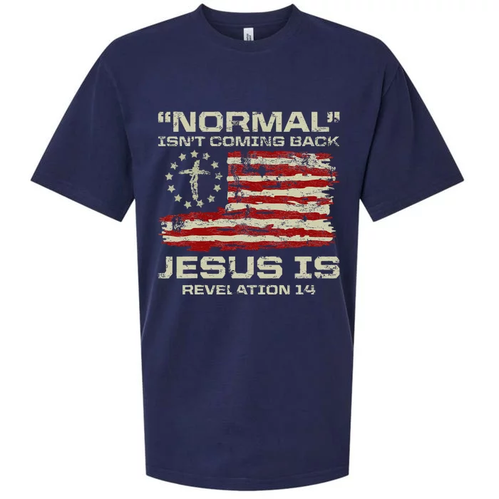 Normal IsnT Coming Back Jesus Is Christian American Flag Sueded Cloud Jersey T-Shirt