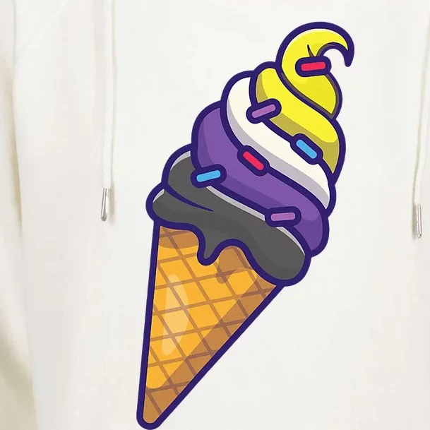 Nonbinary Icecream Cone Flag Enby Genderqueer LGBT Pride Womens Funnel Neck Pullover Hood