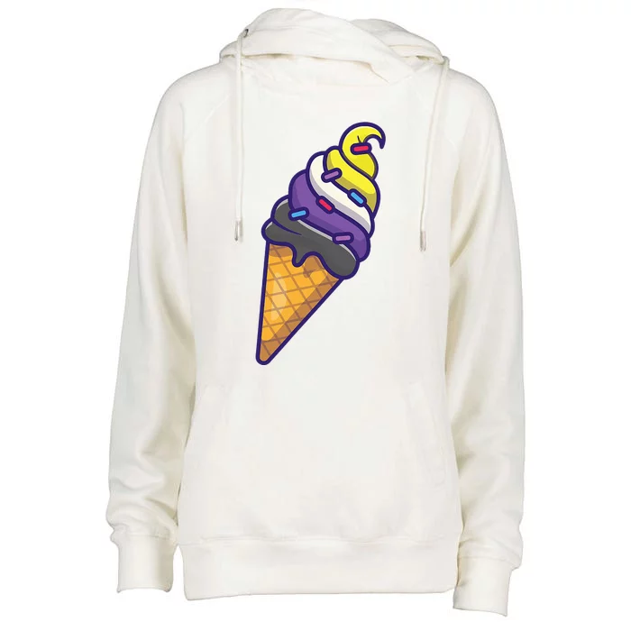 Nonbinary Icecream Cone Flag Enby Genderqueer LGBT Pride Womens Funnel Neck Pullover Hood