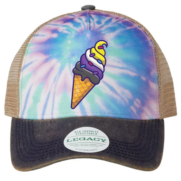 Nonbinary Icecream Cone Flag Enby Genderqueer LGBT Pride Legacy Tie Dye Trucker Hat