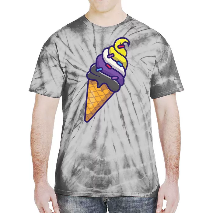 Nonbinary Icecream Cone Flag Enby Genderqueer LGBT Pride Tie-Dye T-Shirt