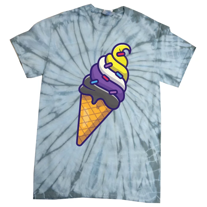 Nonbinary Icecream Cone Flag Enby Genderqueer LGBT Pride Tie-Dye T-Shirt