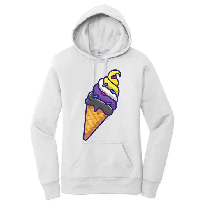 Nonbinary Icecream Cone Flag Enby Genderqueer LGBT Pride Women's Pullover Hoodie