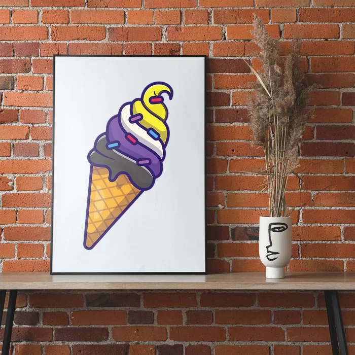 Nonbinary Icecream Cone Flag Enby Genderqueer LGBT Pride Poster