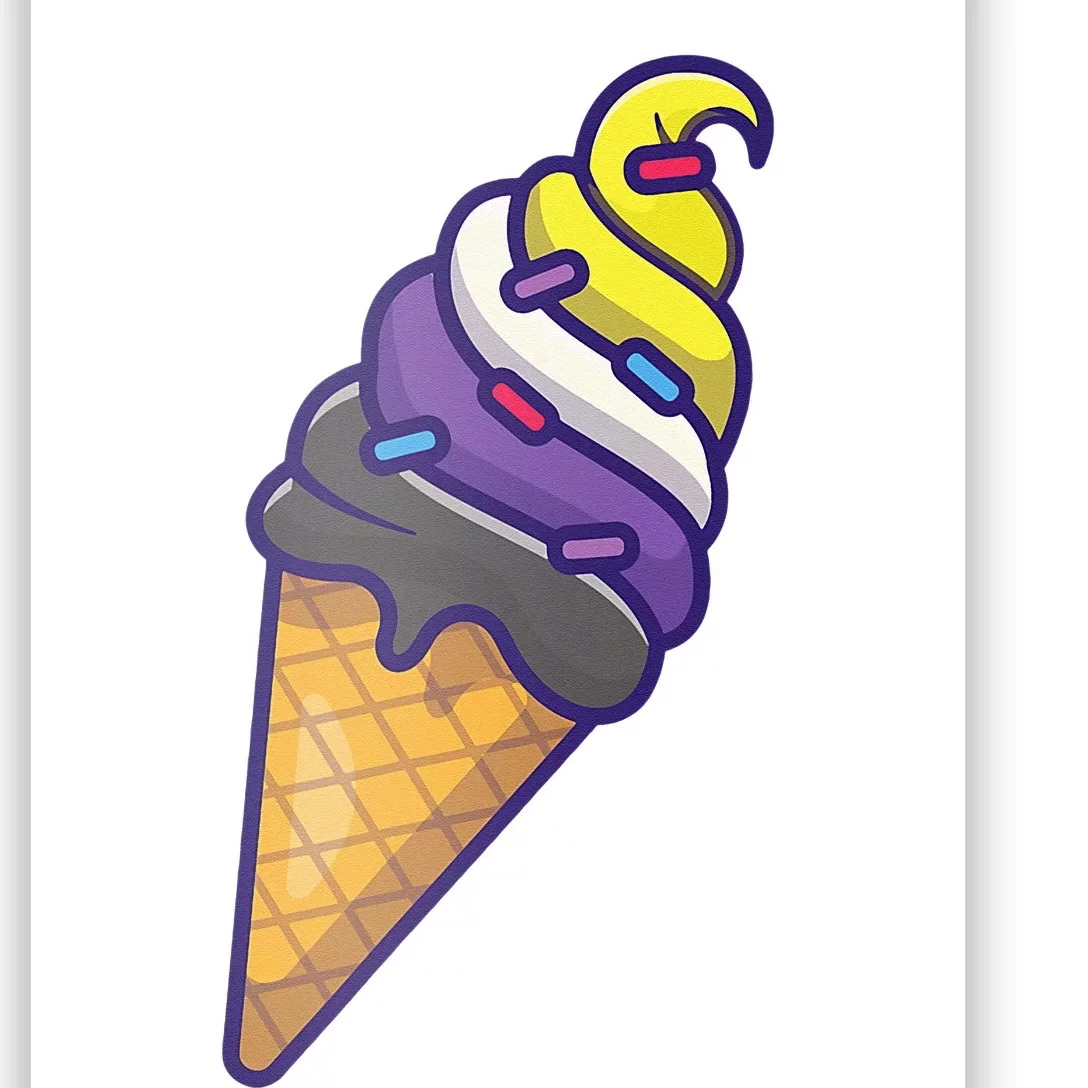 Nonbinary Icecream Cone Flag Enby Genderqueer LGBT Pride Poster