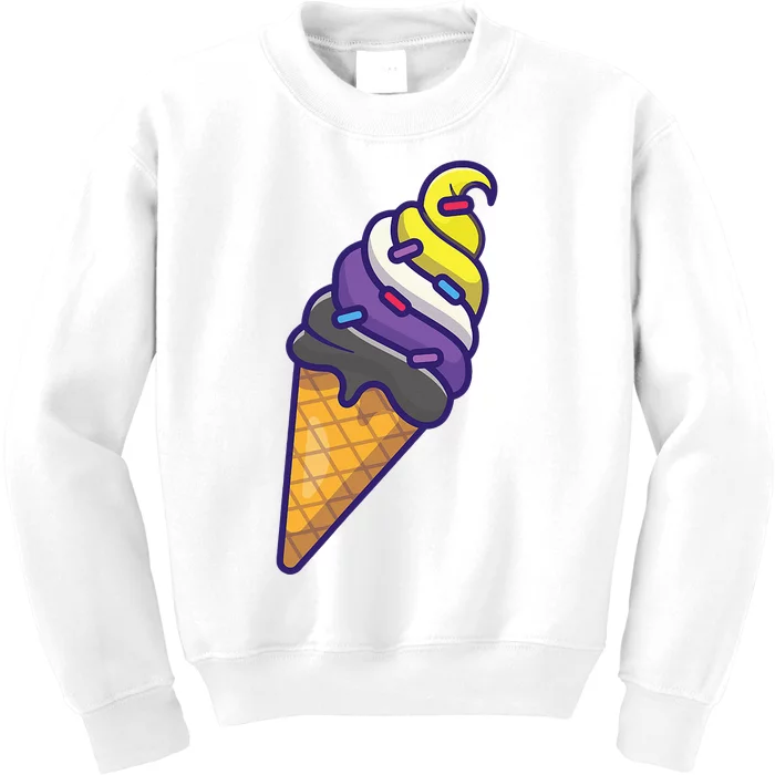 Nonbinary Icecream Cone Flag Enby Genderqueer LGBT Pride Kids Sweatshirt