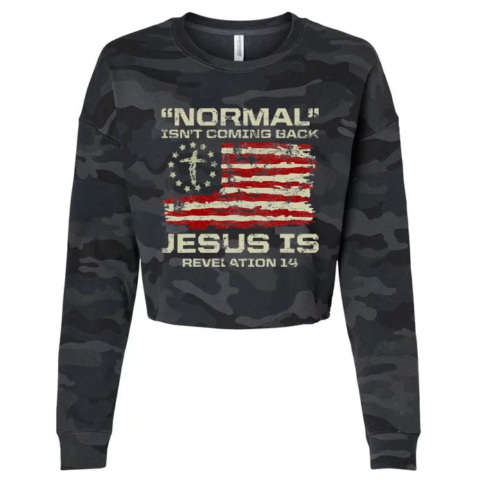 Normal IsnT Coming Back Jesus Is Christian American Flag Cropped Pullover Crew