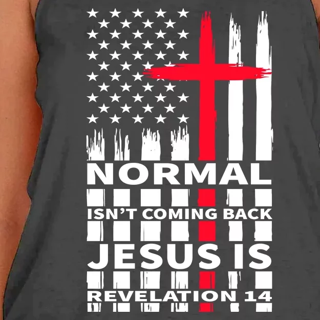 Norman Isnt Coming Back Jesus Is Revelation 14 Christ Christianity Women's Knotted Racerback Tank