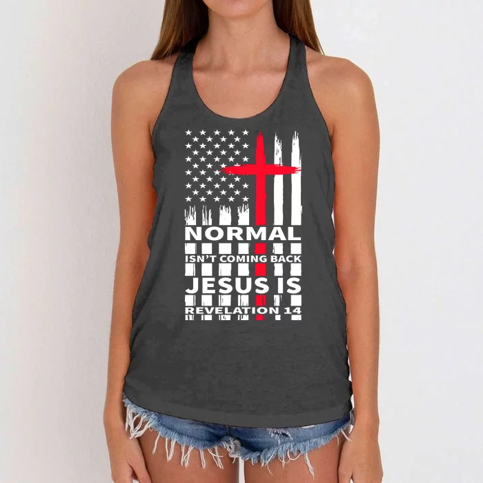 Norman Isnt Coming Back Jesus Is Revelation 14 Christ Christianity Women's Knotted Racerback Tank