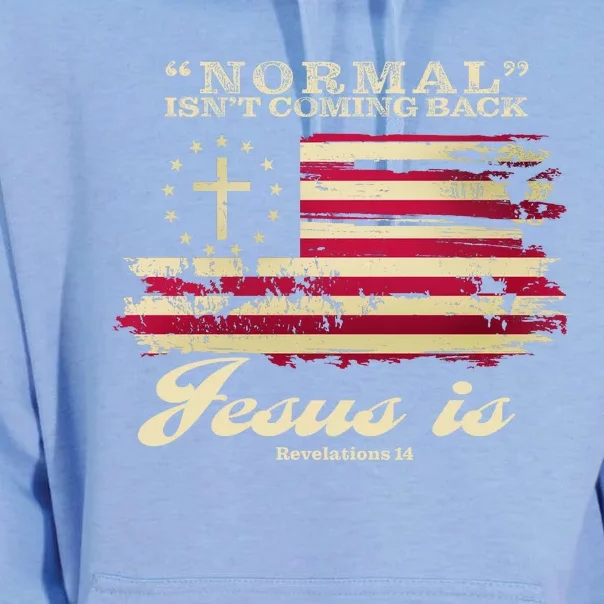 Normal Isn't Coming Back But Jesus Is Revelation 14 American Flag Unisex Surf Hoodie